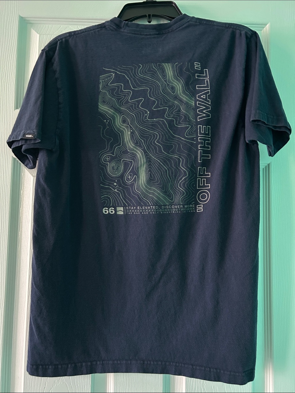 Vans Navy Blue “Off The Wall” Short-Sleeve T-Shirt with Topographical Map Size M